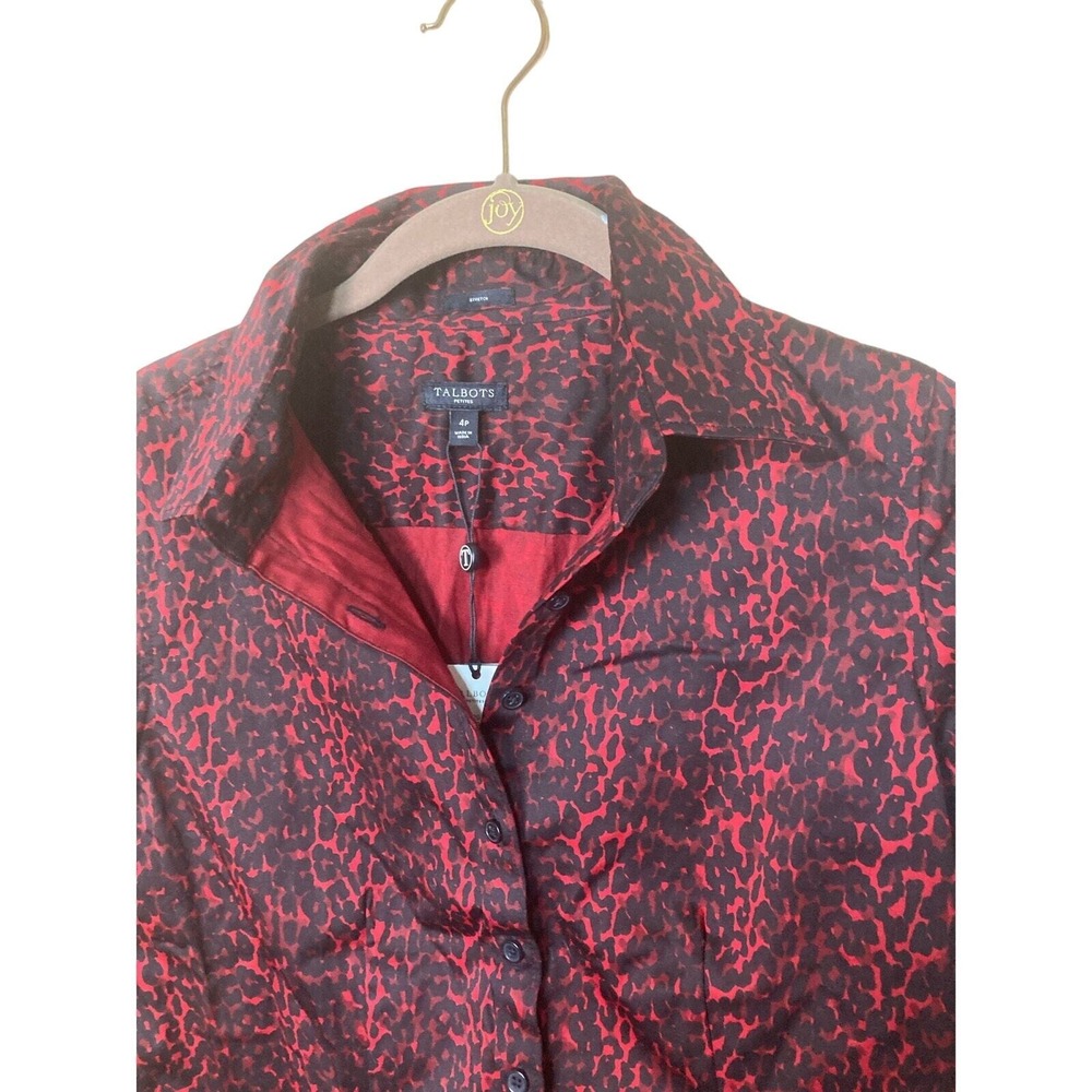 NWT Talbots Button Up Blouse Red Animal‎ Print Size 4P - Picture 9 of 16